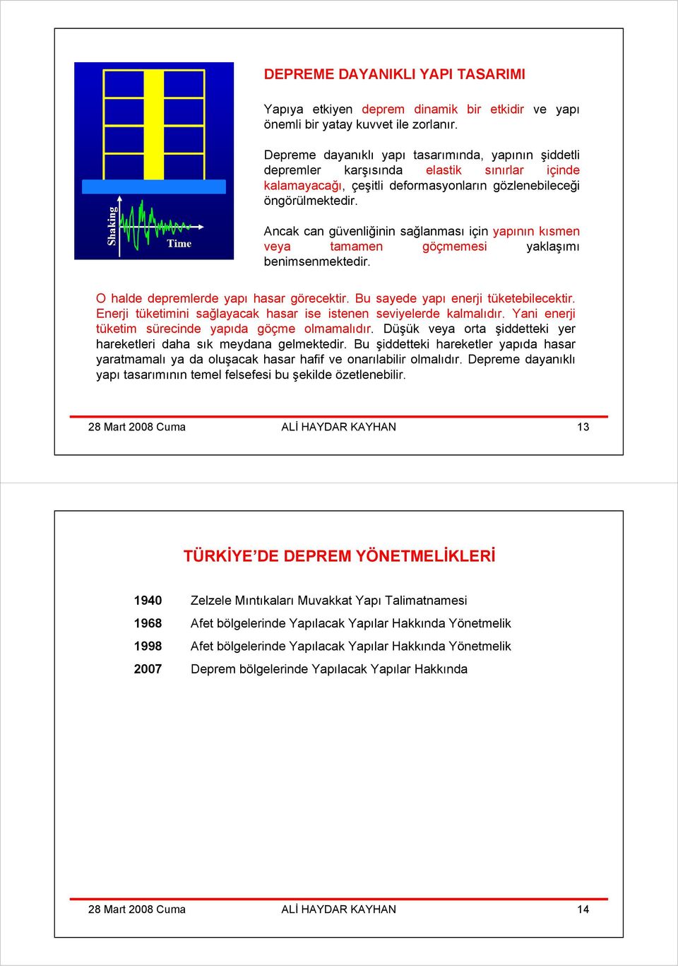 Ancak can güvenliğinin sağlanması için yapının kısmen veya tamamen göçmemesi yaklaşımı benimsenmektedir. O halde depremlerde yapı hasar görecektir. Bu sayede yapı enerji tüketebilecektir.