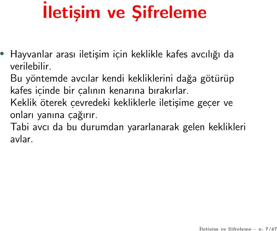 alının kenarına bırakırlar. Keklik öterek c.evredeki kekliklerle iletişime gec.