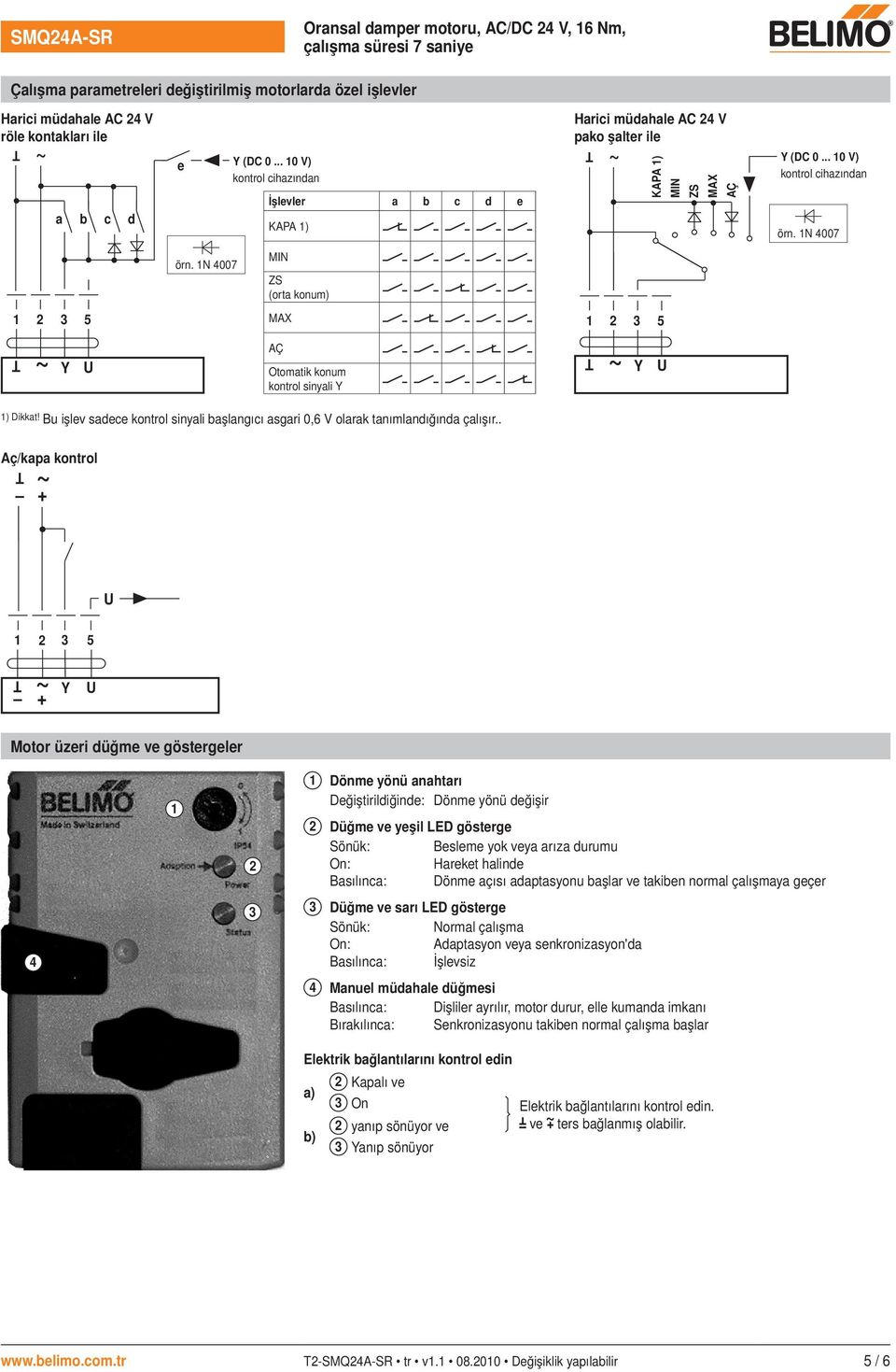 Bu işlev sadece kontrol sinyali başlangıcı asgari 0,6 V olarak tanımlandığında çalışır Aç/kapa kontrol 5 Motor üzeri düğme ve göstergeler 1 2 1 Dönme yönü anahtarı Değiştirildiğinde: Dönme yönü