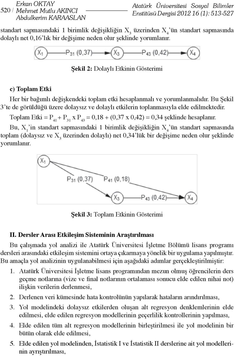 Şekil 2: Dolaylı Etkinin Gösterimi c) Toplam Etki Her bir bağımlı değişkendeki toplam etki hesaplanmalı ve yorumlanmalıdır.