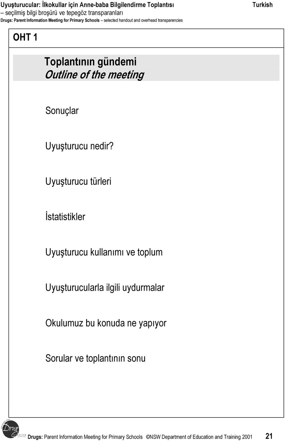 ilgili uydurmalar Okulumuz bu konuda ne yapıyor Sorular ve toplantının sonu Drugs: