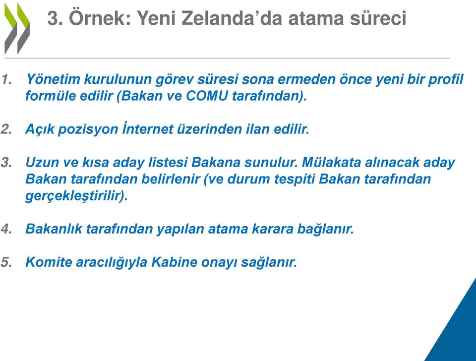 Açık pozisyon İnternet üzerinden ilan edilir. 3. Uzun ve kısa aday listesi Bakana sunulur.