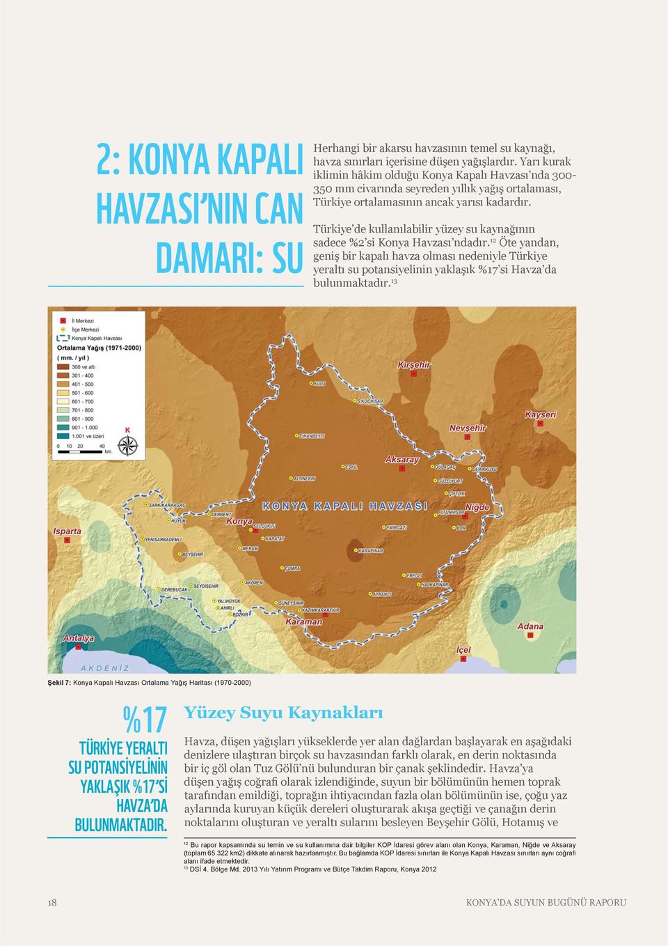 Türkiye de kullanılabilir yüzey su kaynağının sadece %2 si Konya Havzası ndadır.