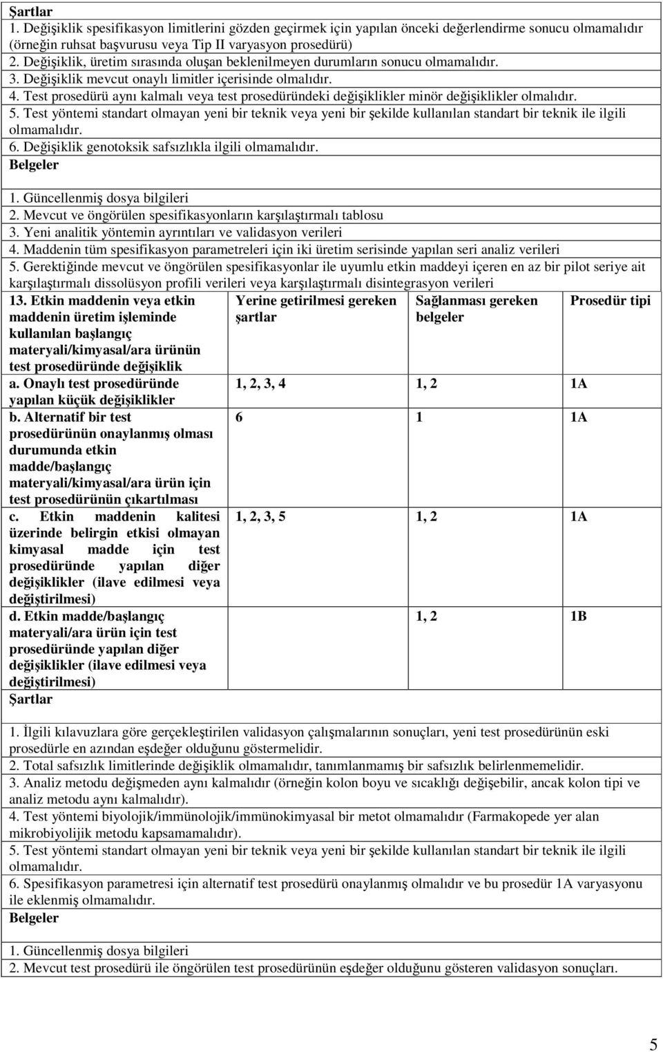 Test prosedürü aynı kalmalı veya test prosedüründeki değişiklikler minör değişiklikler olmalıdır. 5.