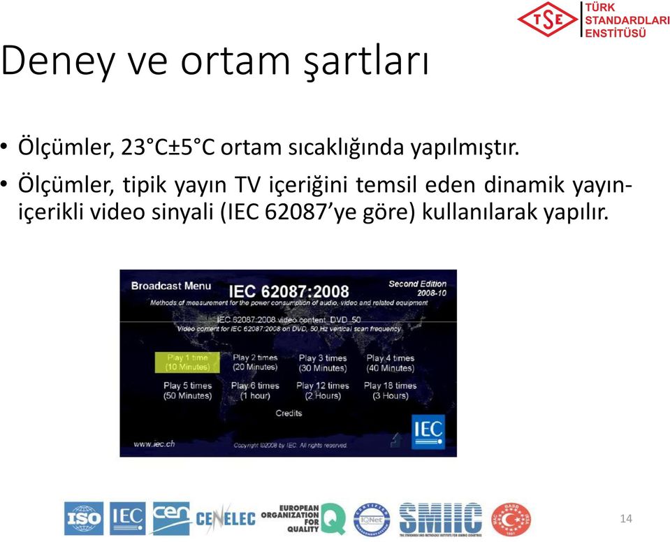 Ölçümler, tipik yayın TV içeriğini temsil eden