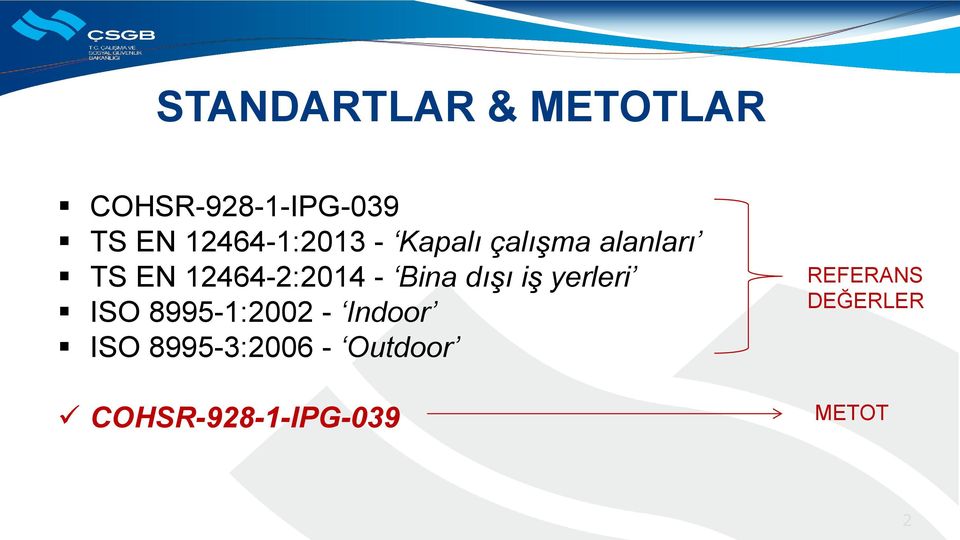 12464-2:2014 - Bina dışı iş yerleri ISO 8995-1:2002 -