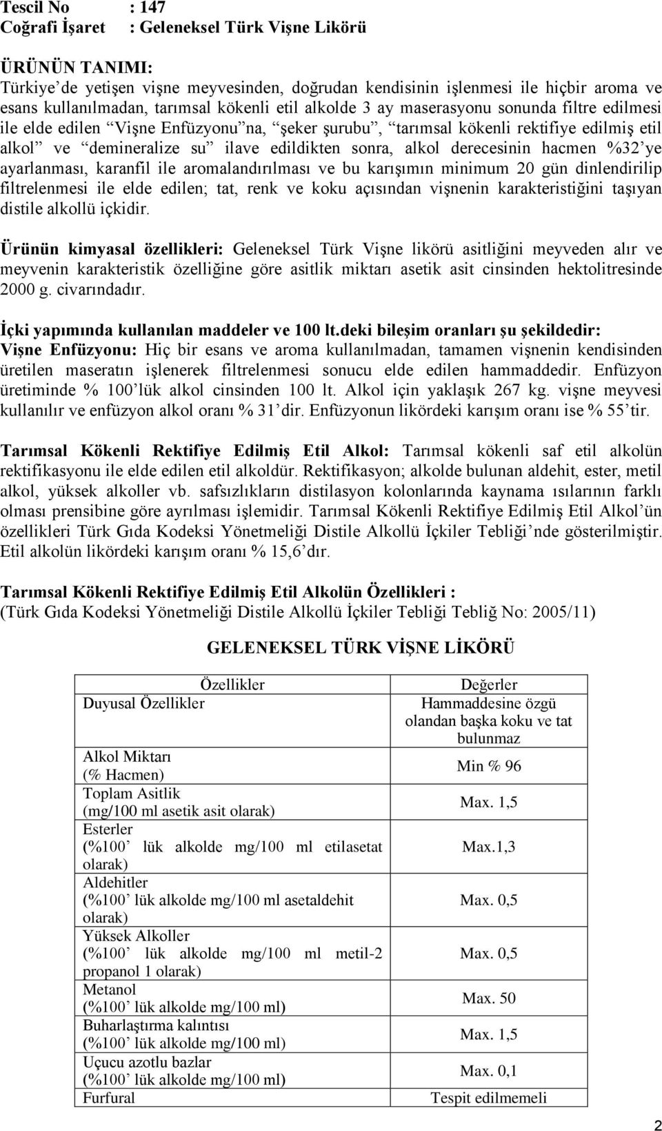 aromalandırılması ve bu karışımın minimum 20 gün dinlendirilip filtrelenmesi ile elde edilen; tat, renk ve koku açısından vişnenin karakteristiğini taşıyan distile alkollü içkidir.