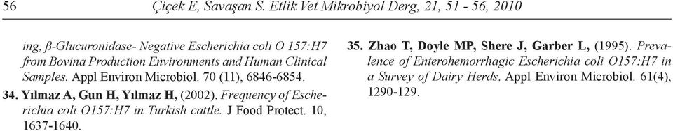 Environments and Human Clinical Samples. Appl Environ Microbiol. 70 (11), 6846-6854. 34. Yılmaz A, Gun H, Yılmaz H, (2002).