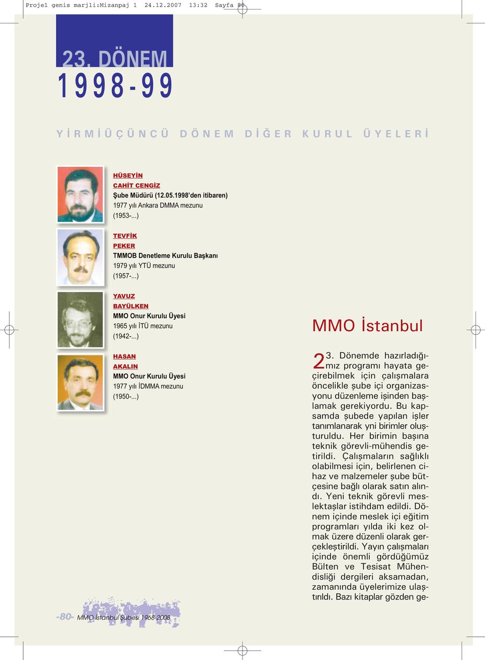 ..) HASAN AKALIN MMO Onur Kurulu Üyesi 1977 yılı İDMMA mezunu (1950-...) MMO İstanbul 3.