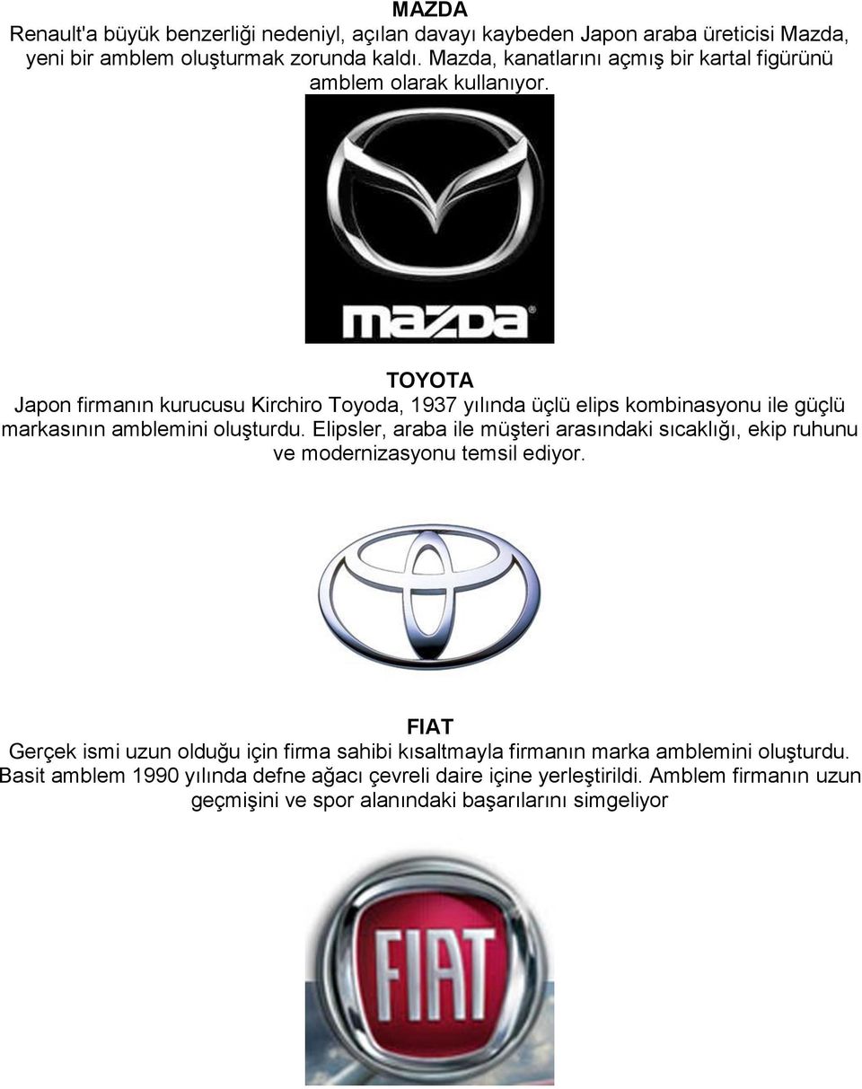 TOYOTA Japon firmanın kurucusu Kirchiro Toyoda, 1937 yılında üçlü elips kombinasyonu ile güçlü markasının amblemini oluşturdu.