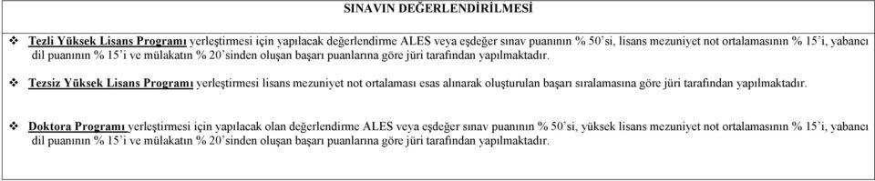 Tezsiz Yüksek Lisans Programı yerleştirmesi lisans mezuniyet not ortalaması esas alınarak oluşturulan başarı sıralamasına göre jüri tarafından yapılmaktadır.