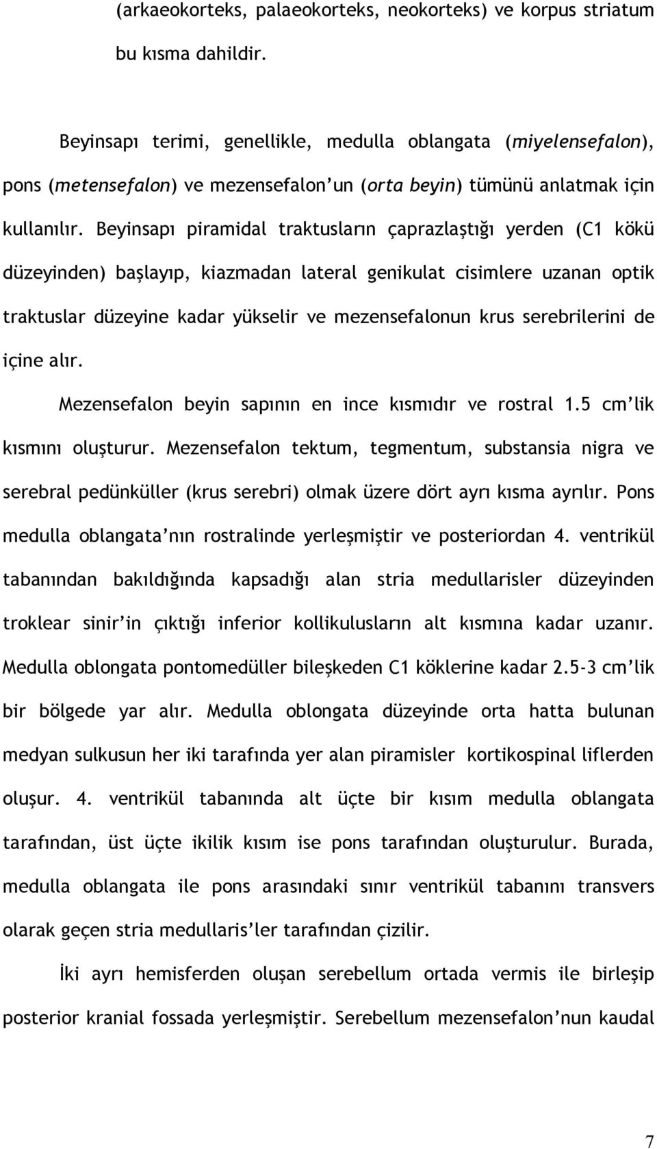 Beyinsapı piramidal traktusların çaprazlaştığı yerden (C1 kökü düzeyinden) başlayıp, kiazmadan lateral genikulat cisimlere uzanan optik traktuslar düzeyine kadar yükselir ve mezensefalonun krus