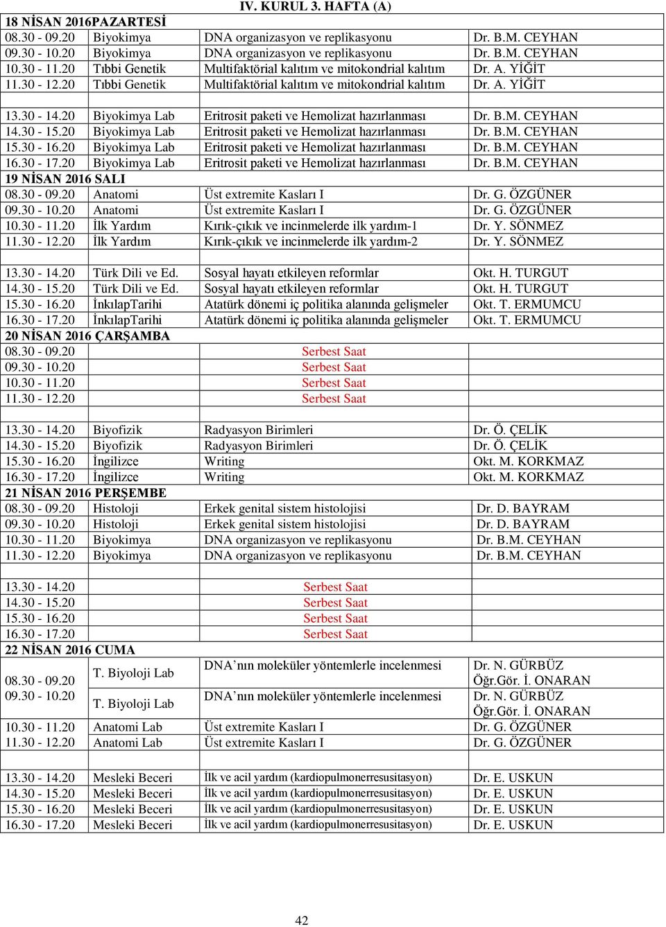 20 Biyokimya Lab Eritrosit paketi ve Hemolizat hazırlanması Dr. B.M. CEYHAN 14.30-15.20 Biyokimya Lab Eritrosit paketi ve Hemolizat hazırlanması Dr. B.M. CEYHAN 15.30-16.