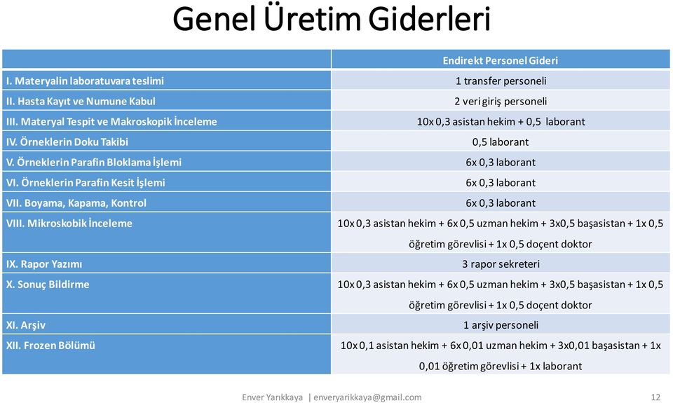 Örneklerin Parafin Kesit İşlemi 6x 0,3 laborant VII. Boyama, Kapama, Kontrol 6x 0,3 laborant VIII.