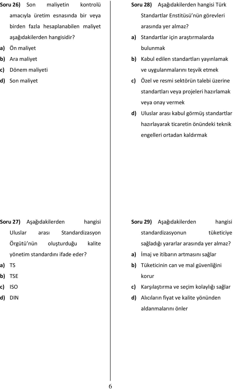 a) Standartlar için araştırmalarda bulunmak b) Kabul edilen standartları yayınlamak ve uygulanmalarını teşvik etmek c) Özel ve resmi sektörün talebi üzerine standartları veya projeleri hazırlamak