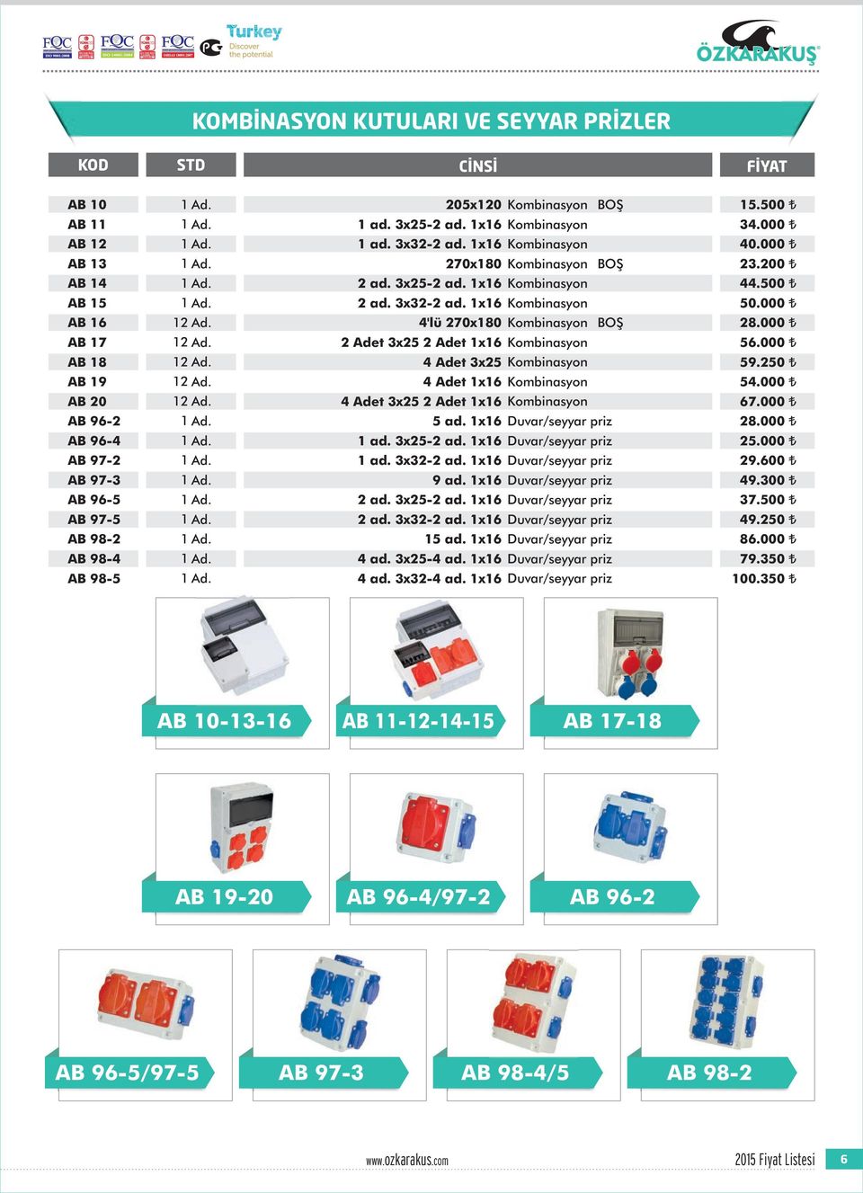 x6 Kombinasyon 270x80 Kombinasyon BOŞ 2 ad. 3x252 ad. x6 Kombinasyon 2 ad. 3x322 ad.