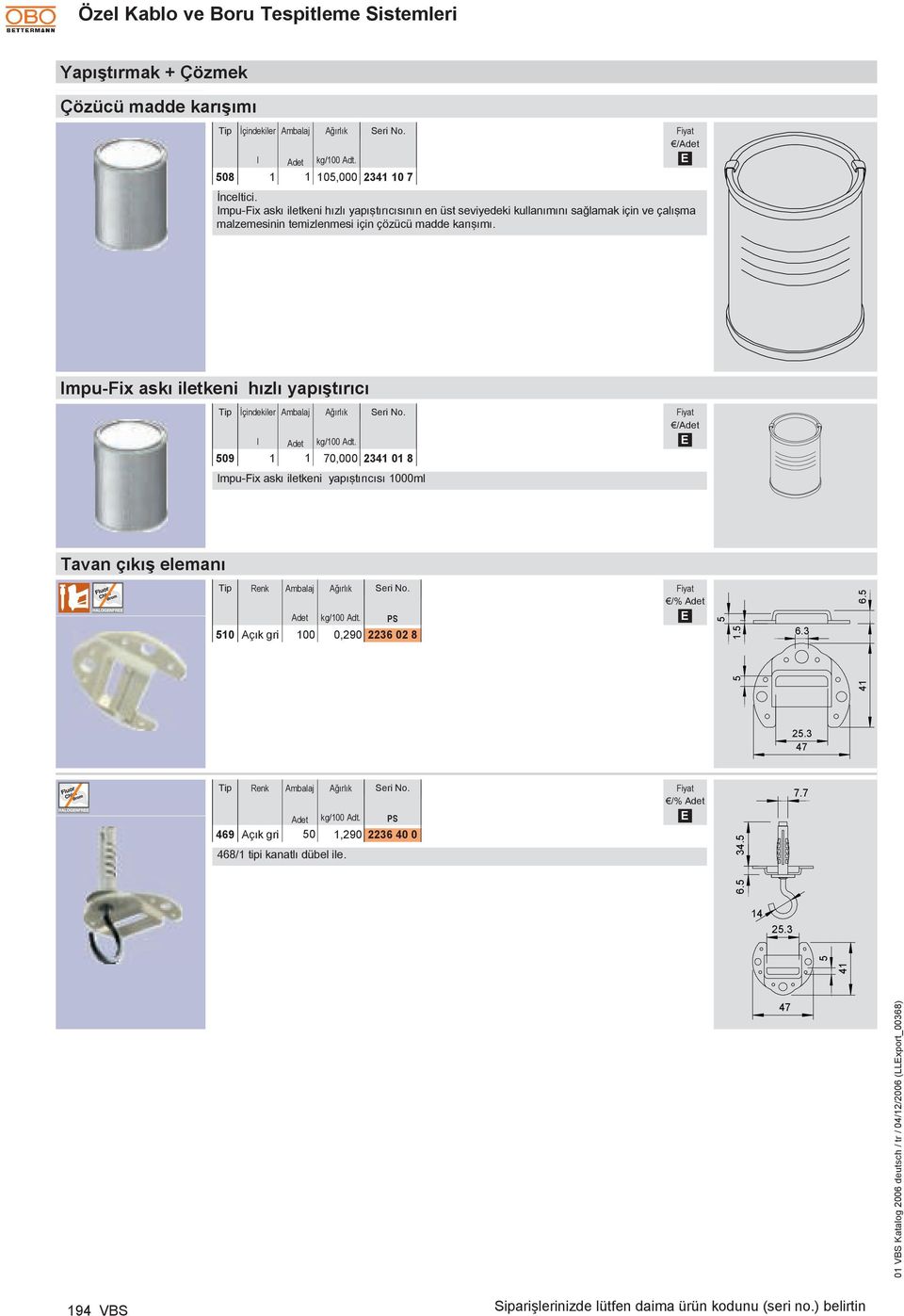 Impu-Fix askı iletkeni hızlı yapıştırıcı İçindekiler l kg/100 dt.