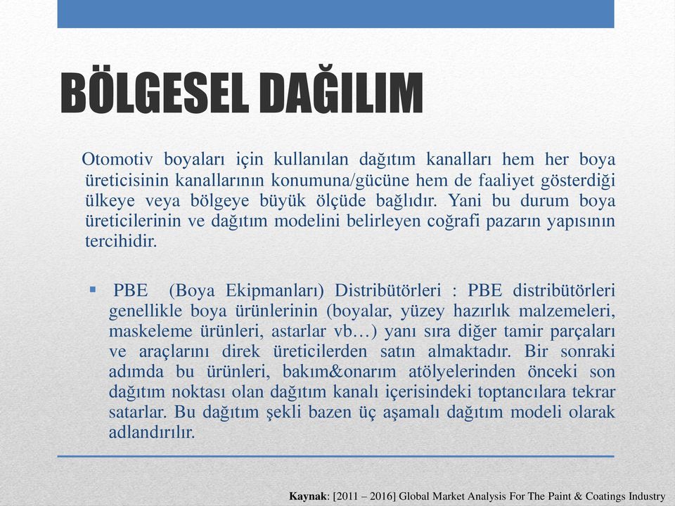 PBE (Boya Ekipmanları) Distribütörleri : PBE distribütörleri genellikle boya ürünlerinin (boyalar, yüzey hazırlık malzemeleri, maskeleme ürünleri, astarlar vb ) yanı sıra diğer tamir