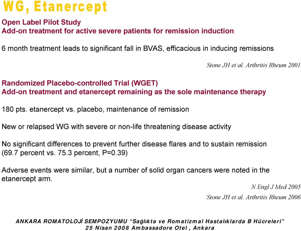 placebo, maintenance of remission New or relapsed WG with severe or non-life threatening disease activity No significant differences to prevent further disease flares and to sustain remission (69.