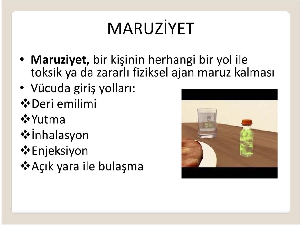 maruz kalması Vücuda giriş yolları: Deri