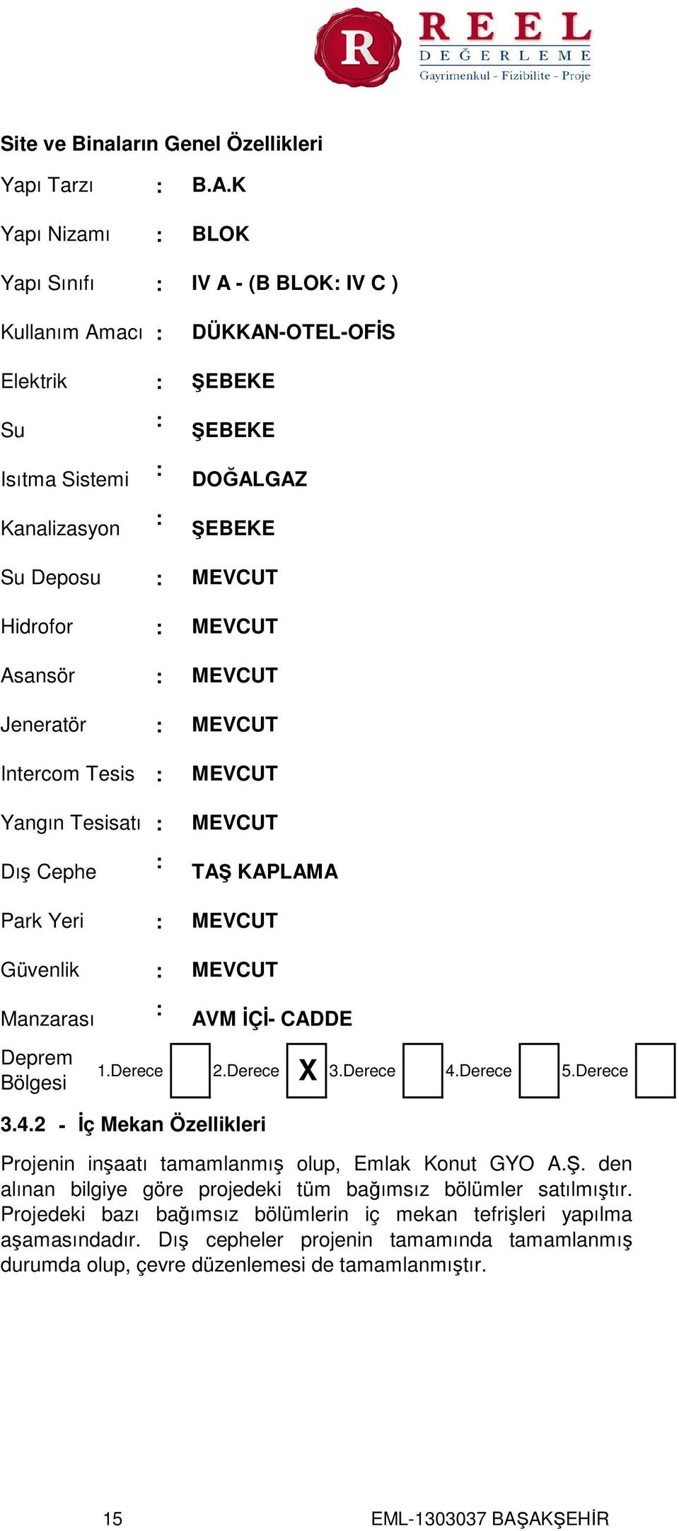 2 - MEVCUT AVM İÇİ- CADDE X 1.Derece 2.Derece 3.Derece 4.Derece 5.Derece İç Mekan Özellikleri Projenin inşaatı tamamlanmış olup, Emlak Konut GYO A.Ş.