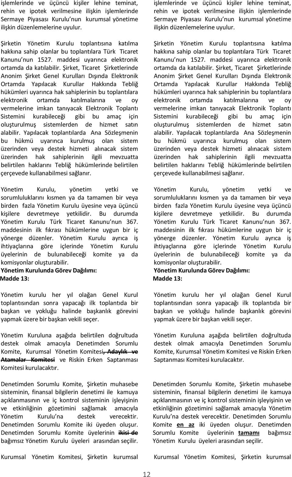 Şirket, Ticaret Şirketlerinde Anonim Şirket Genel Kurulları Dışında Elektronik Ortamda Yapılacak Kurullar Hakkında Tebliğ hükümleri uyarınca hak sahiplerinin bu toplantılara elektronik ortamda