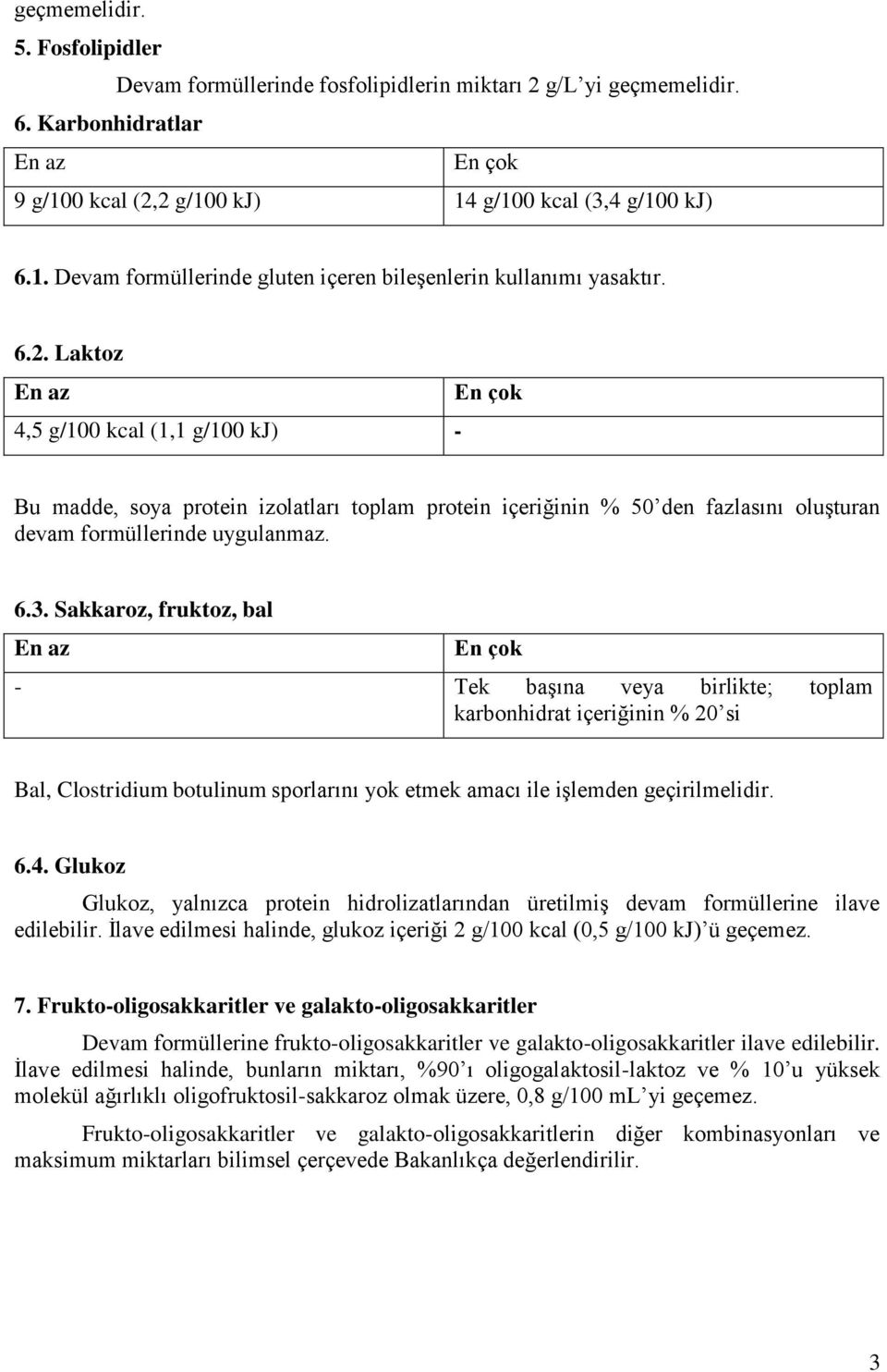 Sakkaroz, fruktoz, bal - Tek başına veya birlikte; toplam karbonhidrat içeriğinin % 20 si Bal, Clostridium botulinum sporlarını yok etmek amacı ile işlemden geçirilmelidir. 6.4.