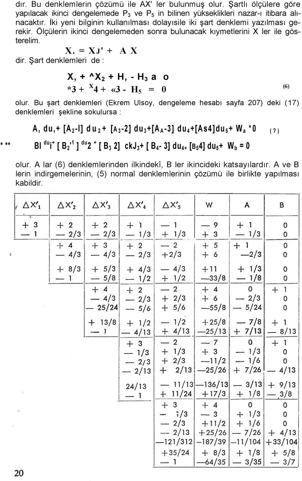 Şart denklemleri de : X, + ^X 2 + H, - H 3 a o *3 + X 4 + «3 - H 5 = 0 olur.