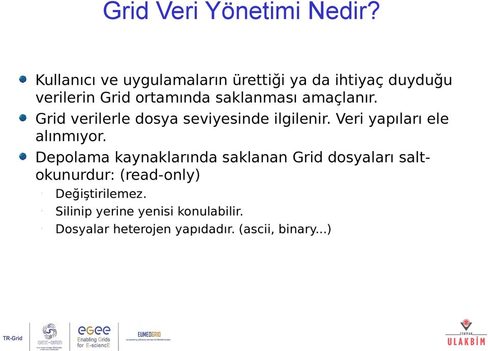 amaçlanır. Grid verilerle dosya seviyesinde ilgilenir. Veri yapıları ele alınmıyor.