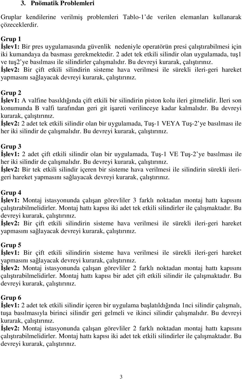 2 adet tek etkili silindir olan uygulamada, tuş1 ve tuş2 ye basılması ile silindirler çalışmalıdır. Bu devreyi kurarak, çalıştırınız.