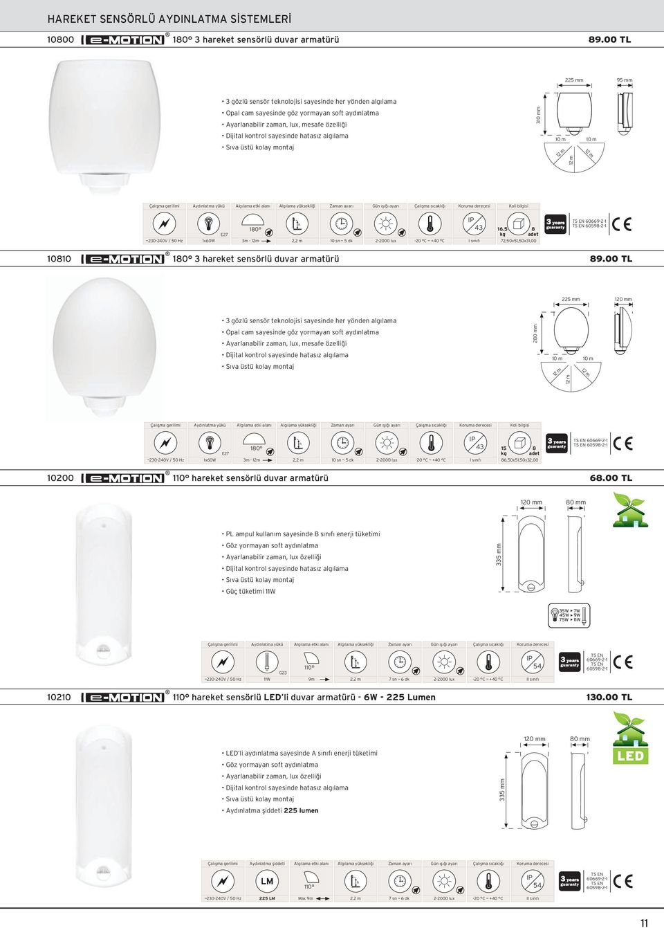 lama 310 mm 10 m 10 m 1 m 1 m E7 10 43 16.5 606691 60591 ~3040V / 50 Hz 1x60W 3m 1m, m 00 lux C ~ +40 C 7,50x51,50x31,00 1010 10 3 areket sensörlü duvar armatürü 9.