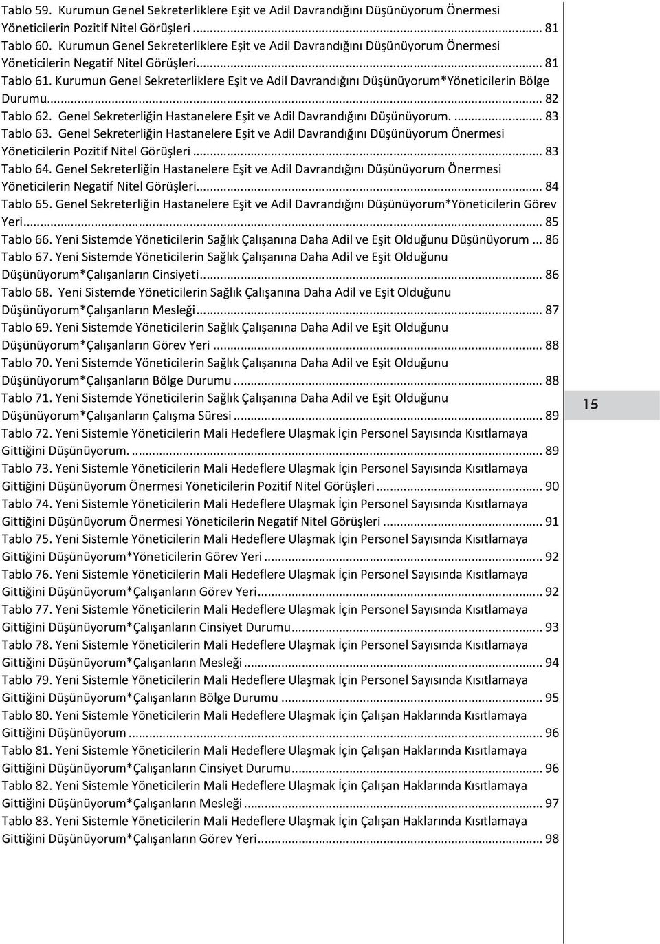 Kurumun Genel Sekreterliklere Eşit ve Adil Davrandığını Düşünüyorum*Yöneticilerin Bölge Durumu... 82 Tablo 62. Genel Sekreterliğin Hastanelere Eşit ve Adil Davrandığını Düşünüyorum.... 83 Tablo 63.