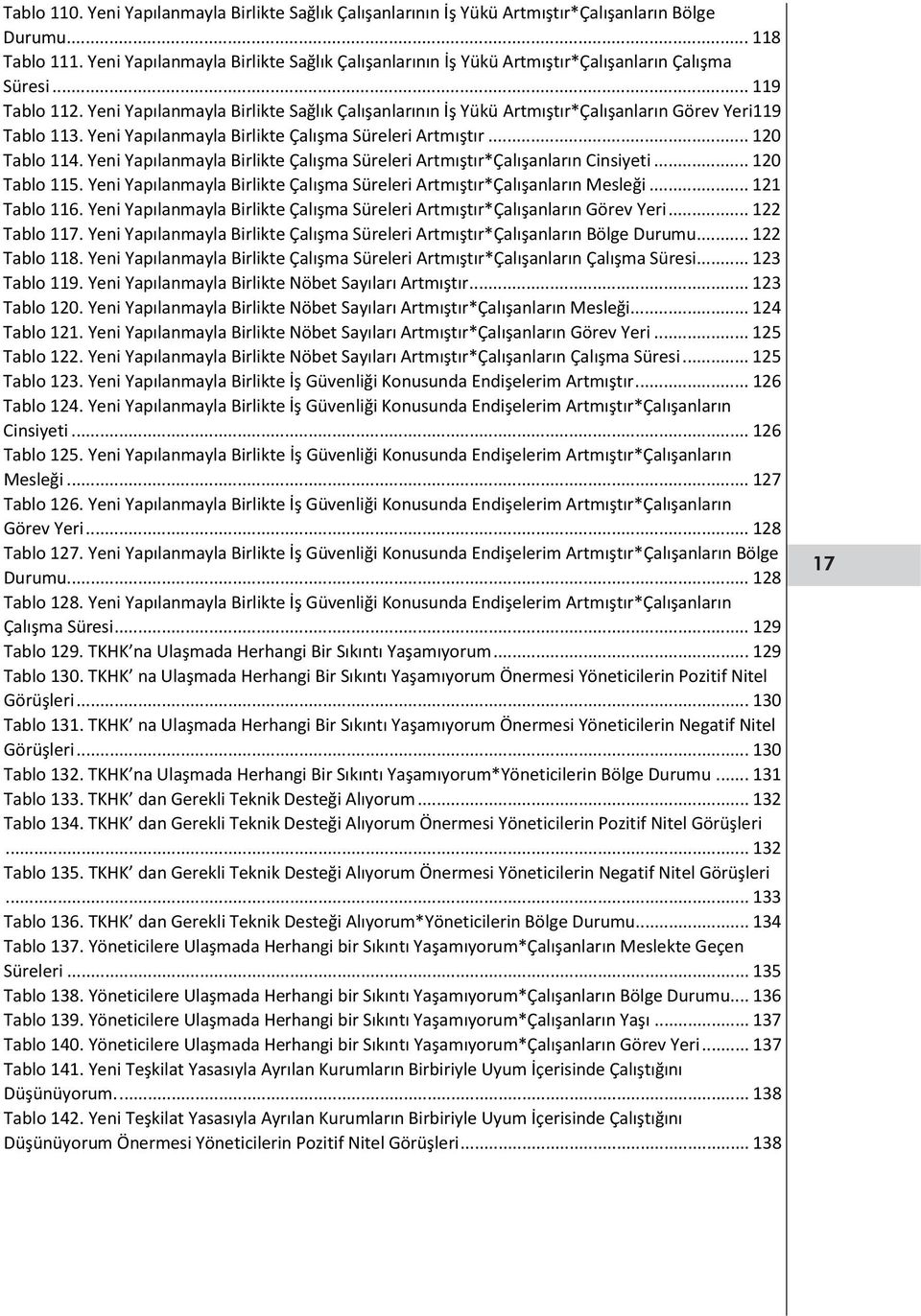Yeni Yapılanmayla Birlikte Sağlık Çalışanlarının İş Yükü Artmıştır*Çalışanların Görev Yeri119 Tablo 113. Yeni Yapılanmayla Birlikte Çalışma Süreleri Artmıştır... 120 Tablo 114.