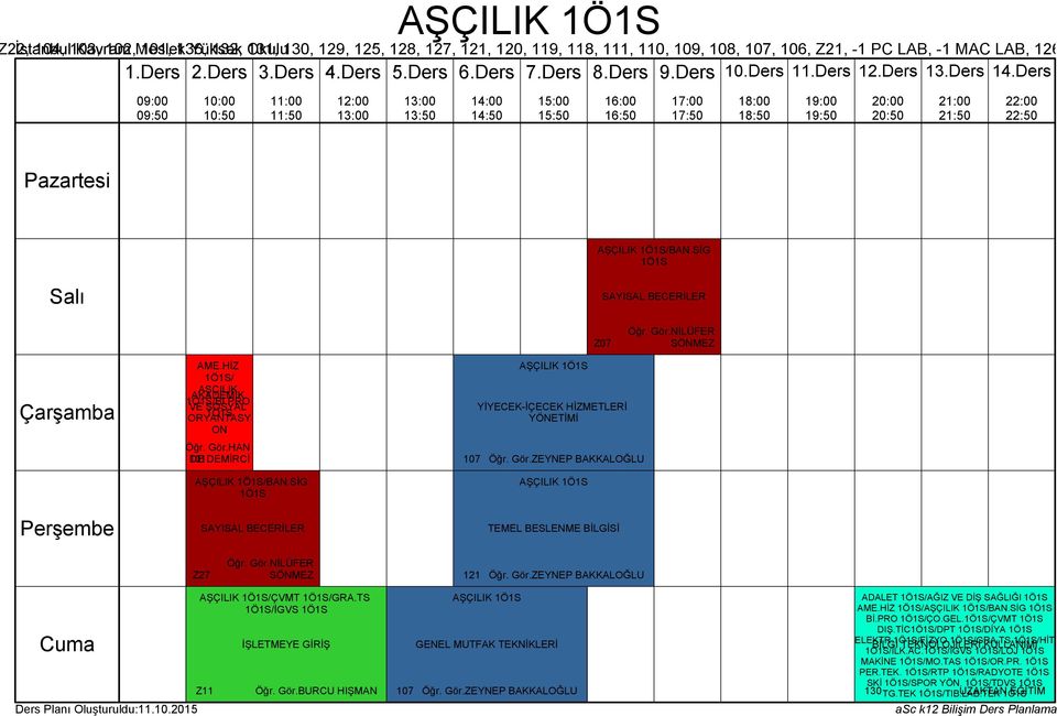 TS /İGVS Z11 İŞLETMEYE GİRİŞ Öğr. Gör.BURCU HIŞMAN AŞÇILIK GENEL MUTFAK TEKNİKLERİ 107 Öğr. Gör.ZEYNEP BAKKALOĞLU ADALET /AĞIZ VE DİŞ SAĞLIĞI AME.HİZ /AŞÇILIK /BAN.SİG Bİ.