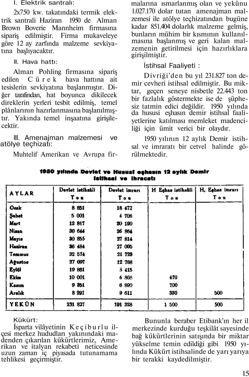 Diğer tarafından, hat boyunca dikilecek direklerin yerleri tesbit edilmiş, temel plânlarının hazırlanmasına başlanılmıştır. Yakında temel inşaatına girişilecektir. III.