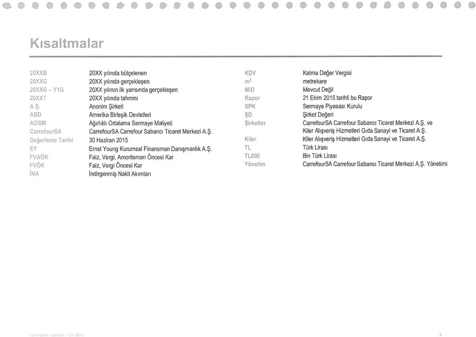 Anonim Şirketi SPK Sermaye Piyasası Kurulu ABD Amerika Birleşik Devletleri ŞD Şirket Değeri AOSM Ağırlıklı Ortalama Sermaye Maliyeti Şirketler CarrefourSA Carrefour Sabancı Ticaret Merkezi A.Ş. ve CarrefourSA CarrefourSA Carrefour Sabancı Ticaret Merkezi A.