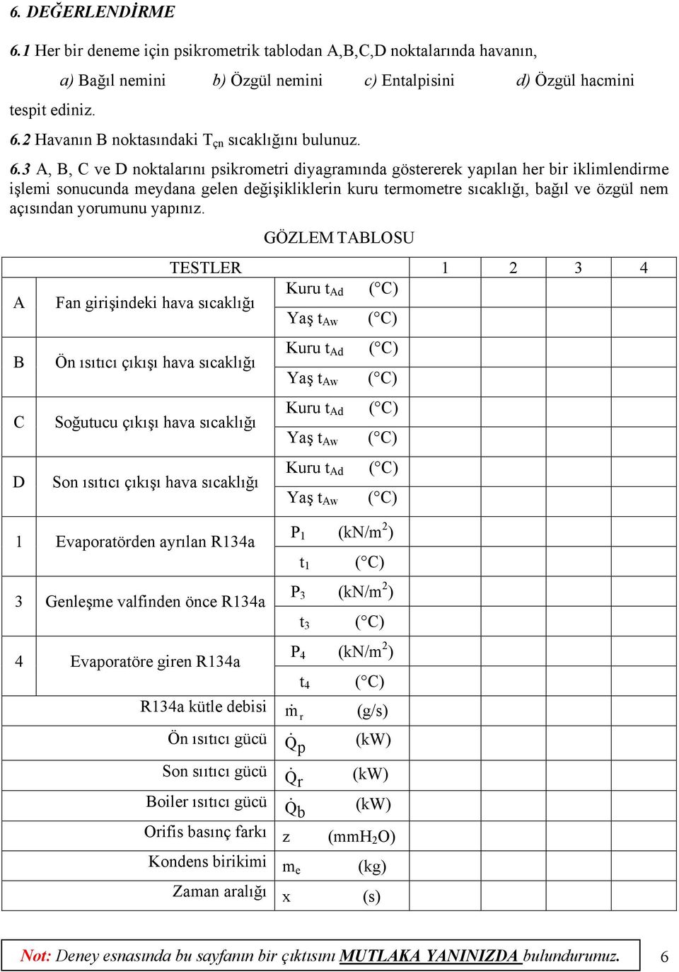 3 A, B, C ve D noktalarını psikrometri diyagramında göstererek yapılan her bir iklimlendirme işlemi sonucunda meydana gelen değişikliklerin kuru termometre sıcaklığı, bağıl ve özgül nem açısından