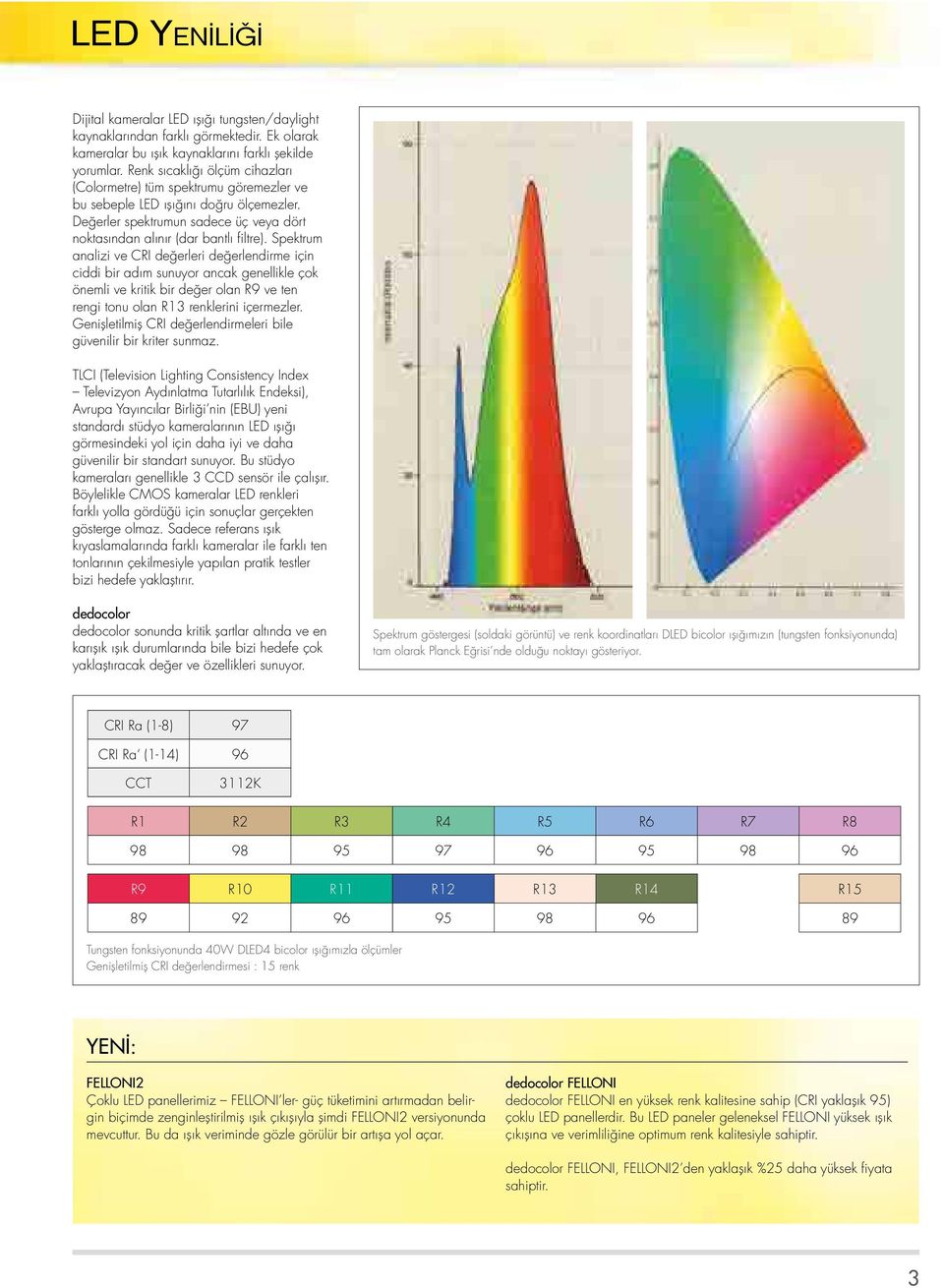 Spektrum analizi ve CRI değerleri değerlendirme için ciddi bir adım sunuyor ancak genellikle çok önemli ve kritik bir değer olan R9 ve ten rengi tonu olan R13 renklerini içermezler.