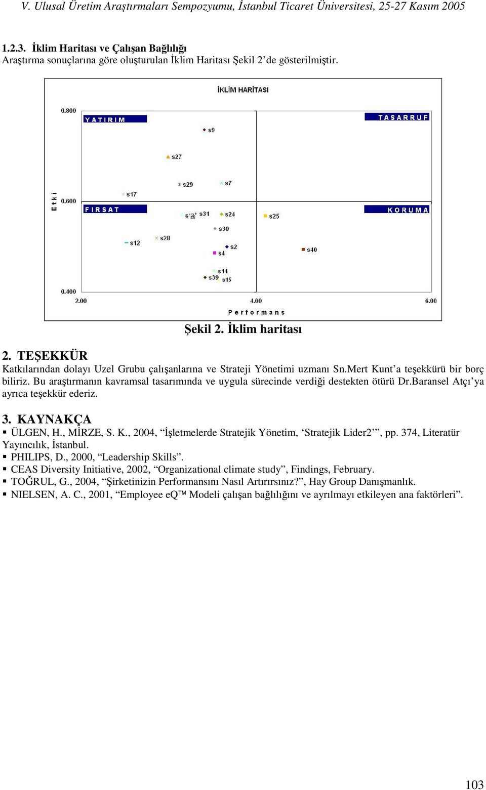 Bu araştırmanın kavramsal tasarımında ve uygula sürecinde verdiği destekten ötürü Dr.Baransel Atçı ya ayrıca teşekkür ederiz. 3. KAYNAKÇA ÜLGEN, H., MİRZE, S. K., 2004, İşletmelerde Stratejik Yönetim, Stratejik Lider2, pp.