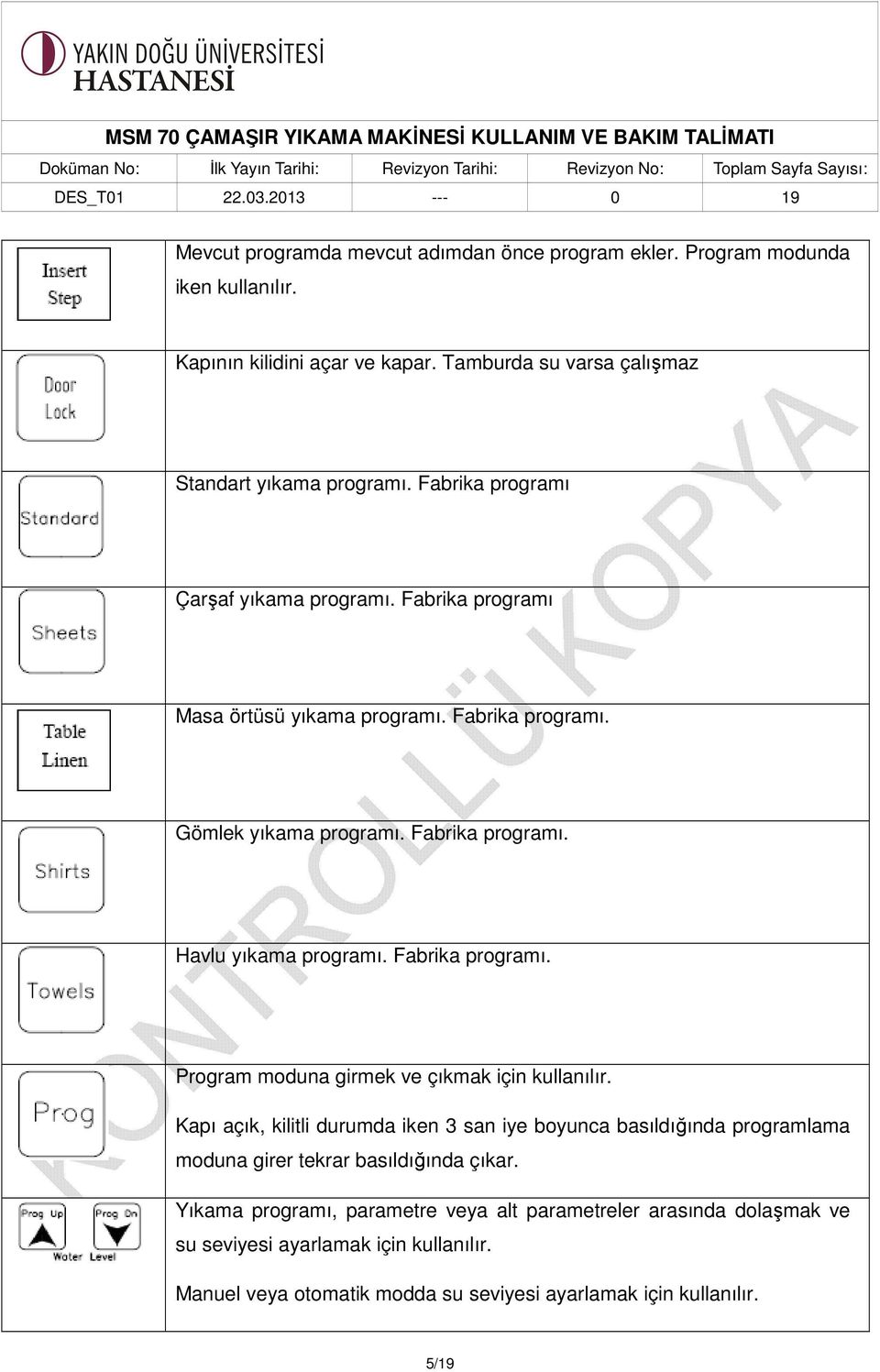 Fabrika programı. Program moduna girmek ve çıkmak için kullanılır.