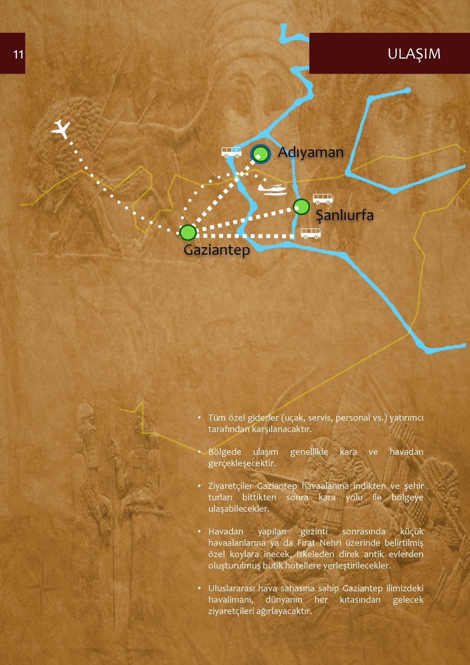Ziyaretçiler Gaziantep havaalanına indikten ve şehir turları bittikten sonra kara yolu ile bölgeye ulaşabilecekler.
