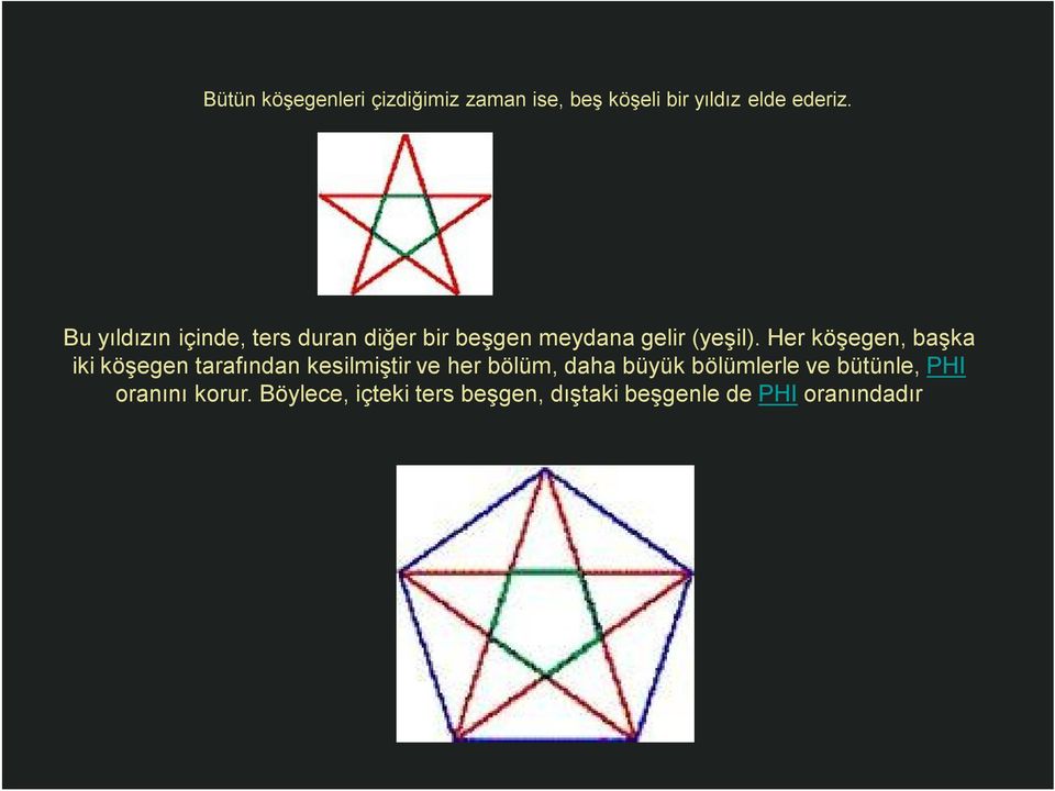 Her köşegen, başka iki köşegen tarafından kesilmiştir ve her bölüm, daha büyük