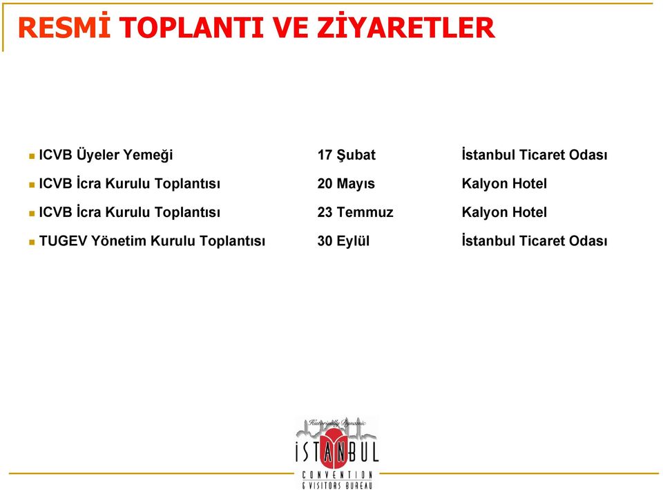 Kalyon Hotel ICVB İcra Kurulu Toplantısı 23 Temmuz Kalyon