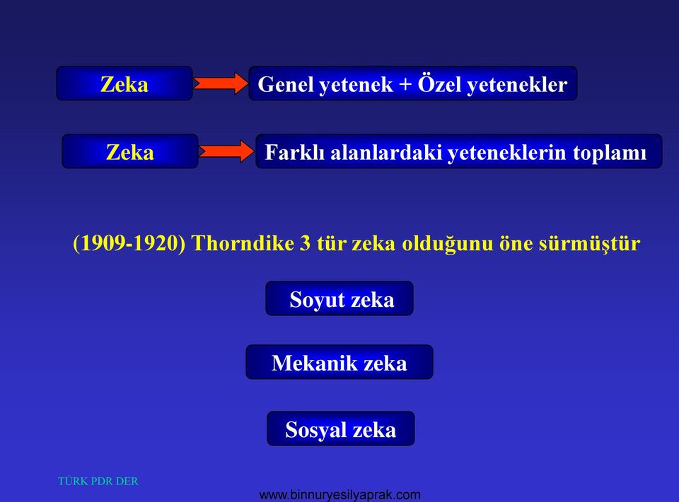 (1909-1920) Thorndike 3 tür zeka olduğunu