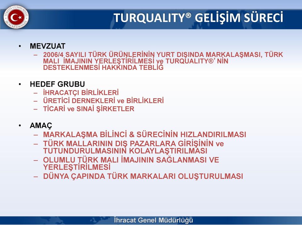 BİRLİKLERİ TİCARİ ve SINAİ ŞİRKETLER AMAÇ MARKALAŞMA BİLİNCİ & SÜRECİNİN HIZLANDIRILMASI TÜRK MALLARININ DIŞ PAZARLARA