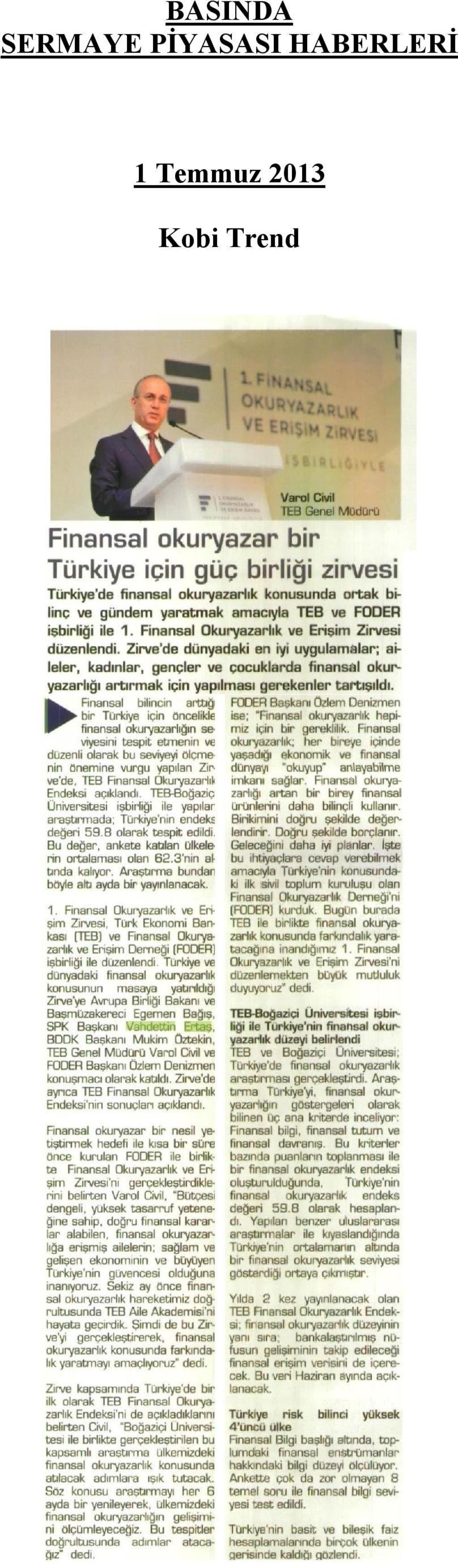 Trend FİNANSAL OKURYAZAR BİR