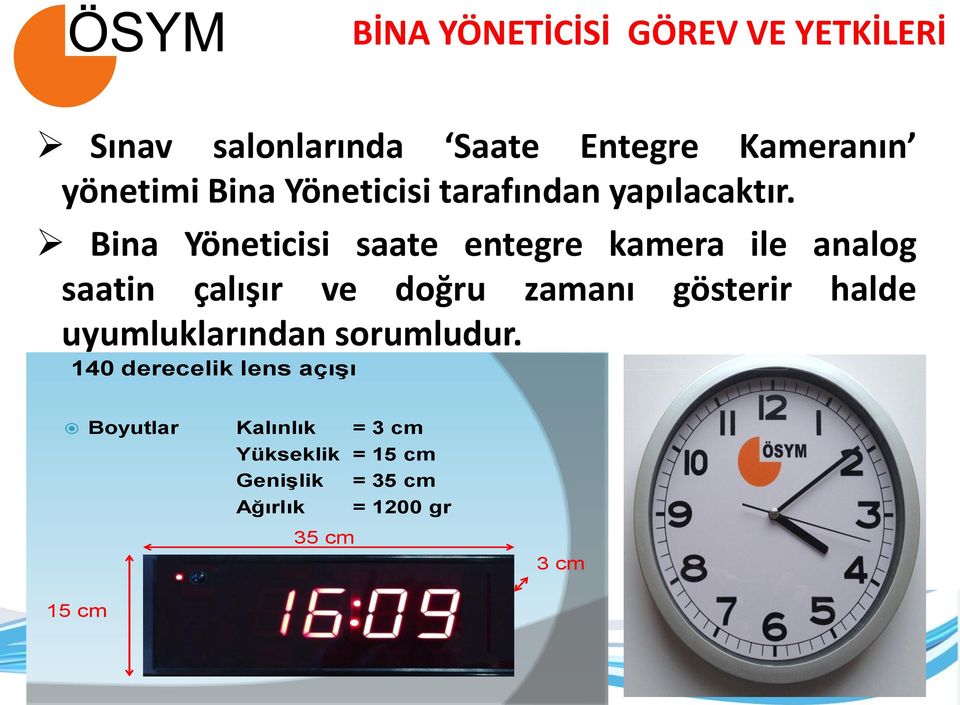 Bina Yöneticisi saate entegre kamera ile analog saatin çalışır ve doğru zamanı gösterir