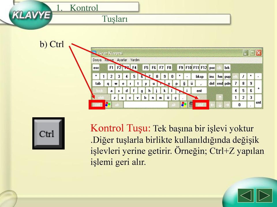 diğer tuşlarla birlikte kullanıldığında