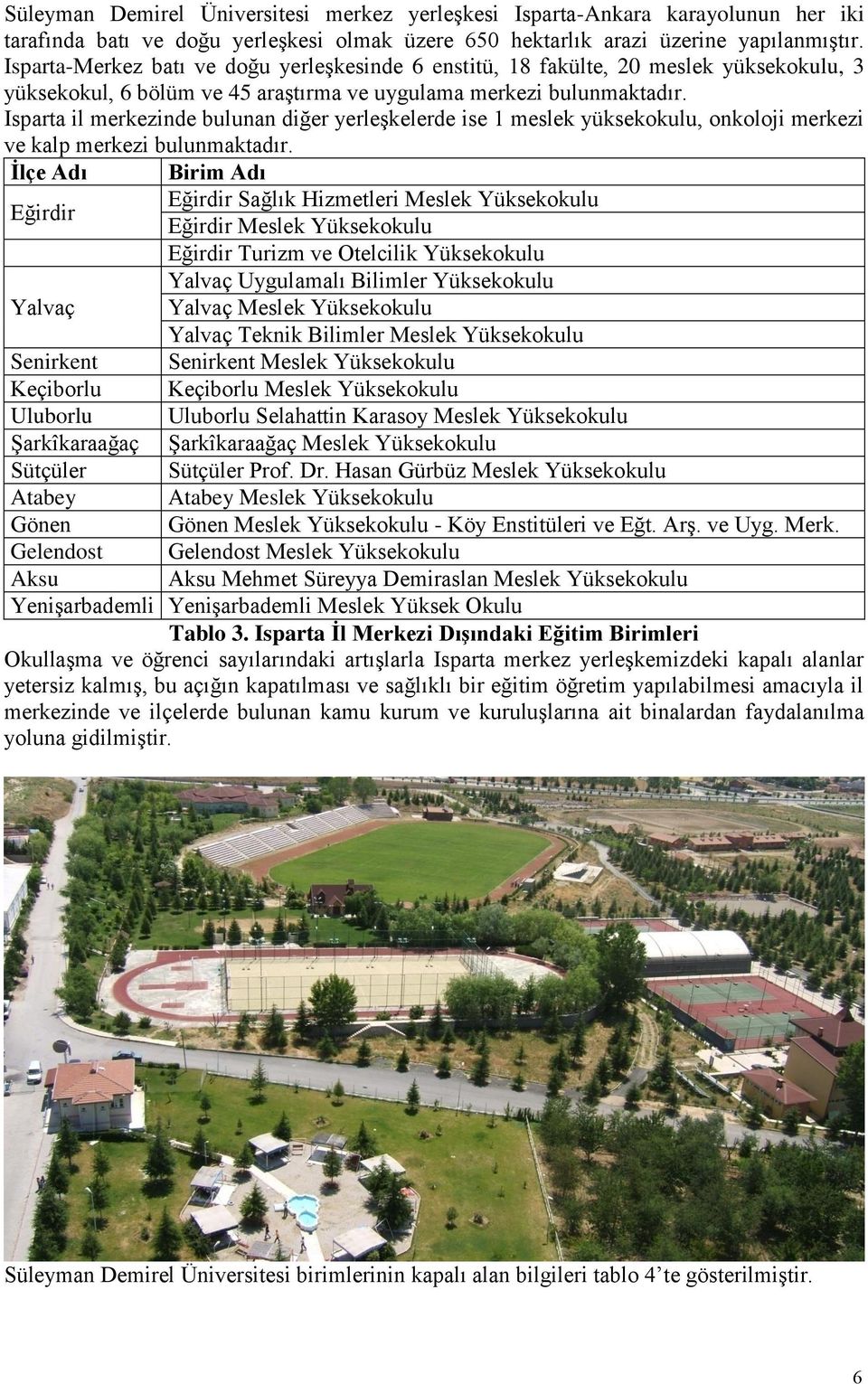 Isparta il merkezinde bulunan diğer yerleşkelerde ise 1 meslek yüksekokulu, onkoloji merkezi ve kalp merkezi bulunmaktadır.