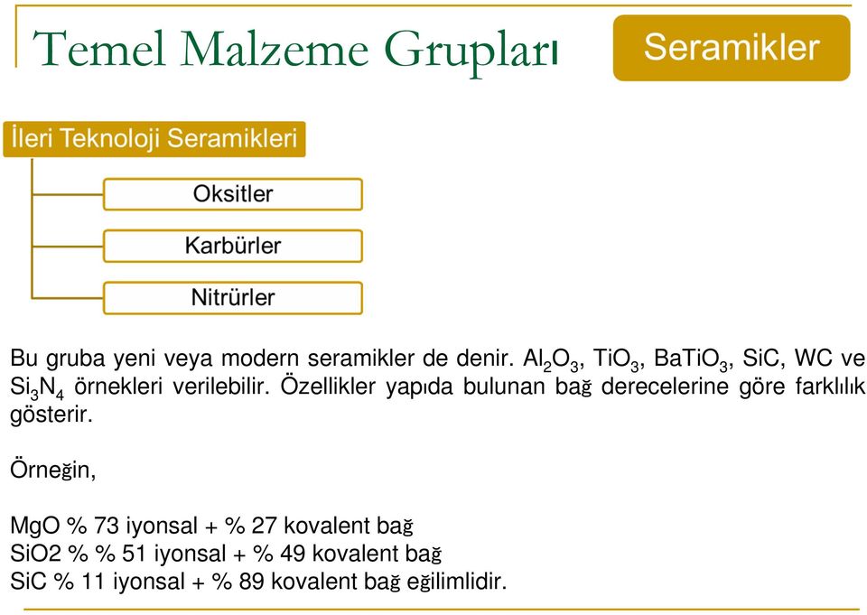 Özellikler yapıda bulunan bağ derecelerine göre farklılık gösterir.